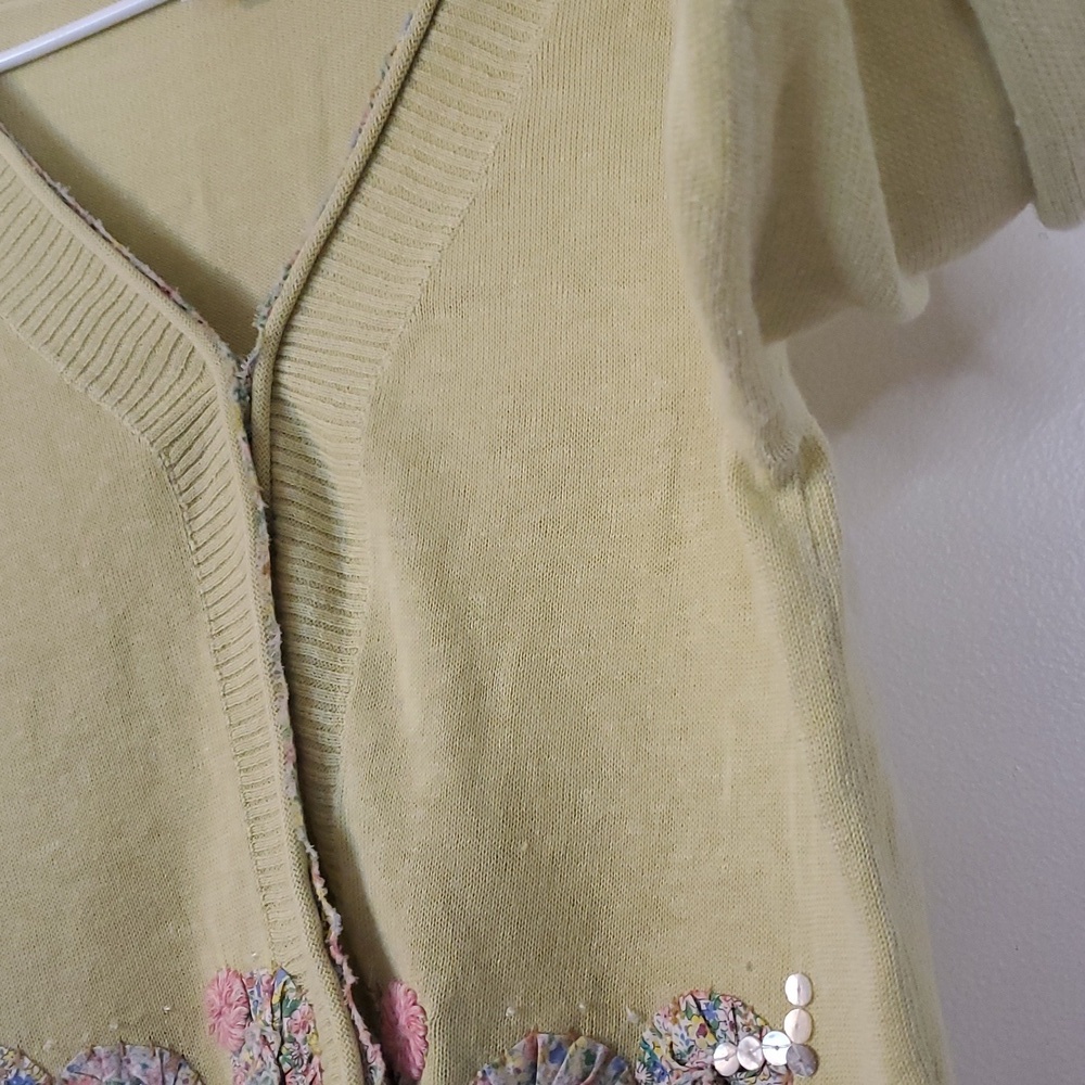 J.Jill Lightweight Throw On Sweater Cotton Linen Quilted Embroidery Size MP BoHo - Picture 10 of 14